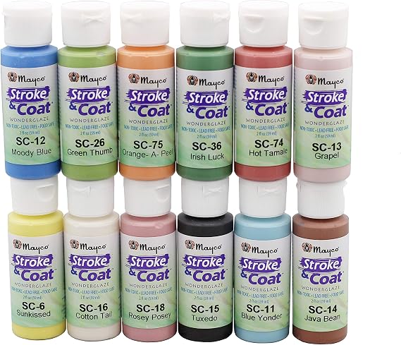 Creative Hobbies Mayco Stroke & Coat Glaze Ceramic Kit 1 | 12 2-Ounce Jars with Porcelain Application