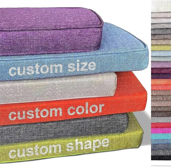 Custom Size Indoor Bench Cushion Linen Fabric, Made to Measure Seat Pad for Bay Window, Dining Bench or Bedroom Bench, Removable & Washable Cover