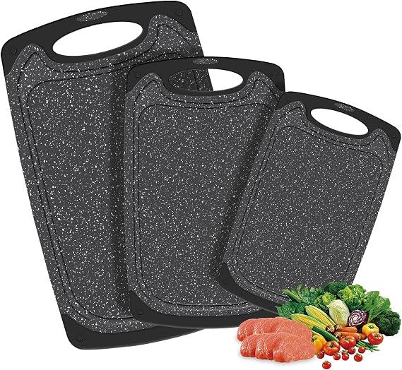 Chopping Boards for Kitchen, 3 Set Plastic Chopping Board, Dishwasher Safe Kitchen Plates for Meat, Vegetables, Bread and Fruits with Handle, Juice