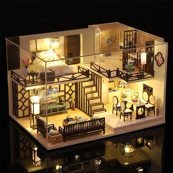 Miniature House Kit for Adult,Mini House Building Kit with, DIY Miniature Kit for Adults, Wooden Mini Dollhouse Kit for Birthday Christmas M033-B