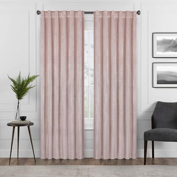 Eclipse Harper Kadife Çubuk Cep Perdeleri Yatak Odası için, Tek Panel, 127 cm x 213 cm, Allık