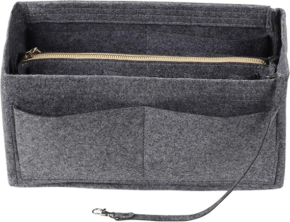 LITLANDSTAR Multi-Compartment Solid Color Felt Bag Large Capacity Makeup Bag Women Travel Large Makeup Organizer Storage Pouch Handbag Tote, Gray