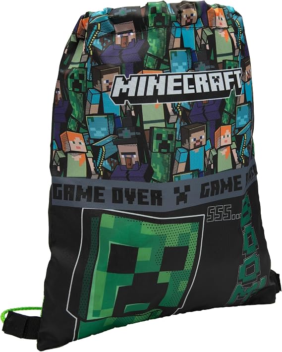 Minecraft Drawstring Bag Kids PE Kit Gym Swim Sack - Black