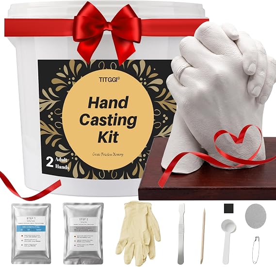 TITGGI Couples Hand Casting Kit with Wood Base and Keepsake Card Display