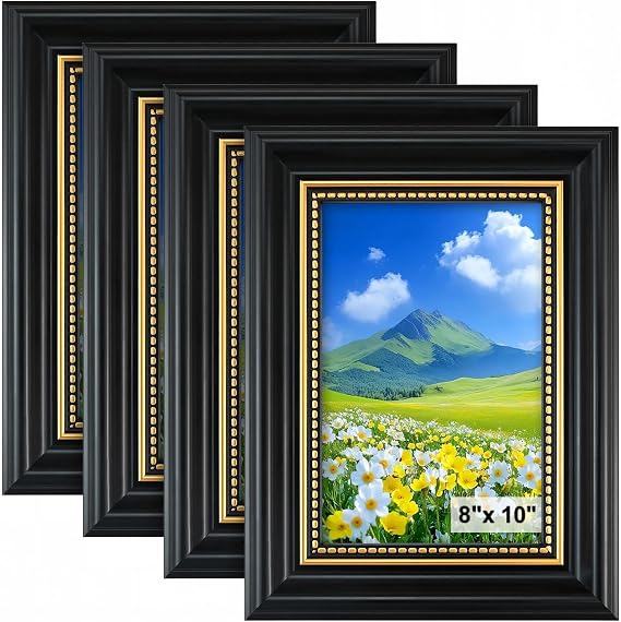 Photo Frame - 4Pack Premium Vintage Picture Frames for Photo Picture Poster, Picture Frames for Wall Mount & Tabletop (4, black, 8X10)