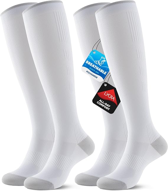 RUIXUE Compression Socks for Women and Men, 20-30 mmHg Cooling Flight Socks, 2 Pairs Graduated Socks for Travel, Sport, Nurse, Long Sitting(Swelling & Aches Relief)