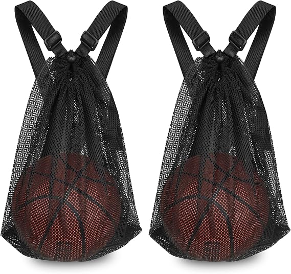 2 Pcs Basketball Mesh Bags, 15 * 20 inch Drawstring Mesh Backpack,for Carrying Soccer Volleyball Baseball Football Carrier Single Outdoor Sports Equipment