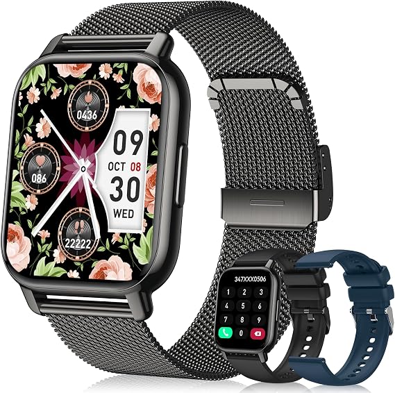 Smart Watch for Women Men,1.85 Bluetooth Fitness Tracker Step Counter/Sleep Monitor, 110+ Sports Modes, IP68 Waterproof with iPhone Android Phone Compatible (Black)