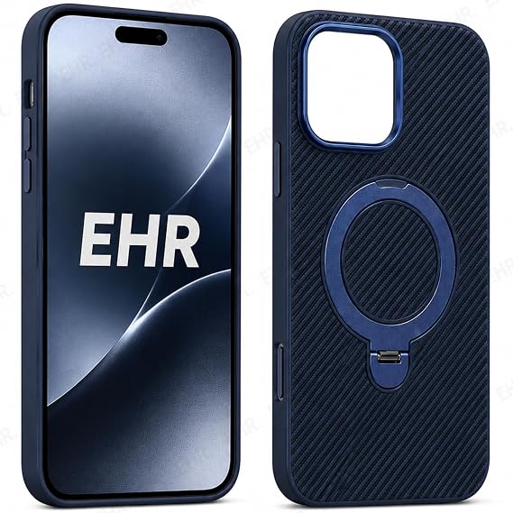 Ehr. iPhone 14 Pro Max ile Uyumlu Magsafe Wireless Şarj Özellikli Kamera Çıkıntılı Standlı Carbon içi Kadife Silikon Arka Kapak (Mavi, iPhone 14 Pro Max)