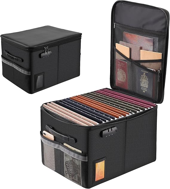 Fireproof Document Box File Organizer Box, Cabinet Storage Filing with Lock, Portable Office Safe for Hanging Letter/Legal Folder 16.1 x 12.9 11in (File Box)