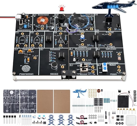 DIY Electronics Learning Board Soldering Project Kit, Circuit Experiment Module with Touch, Sound, Light & IR Sensors, Logic Gates, Timer & Flip-Flop Circuits for Student Makers & Hobbyists