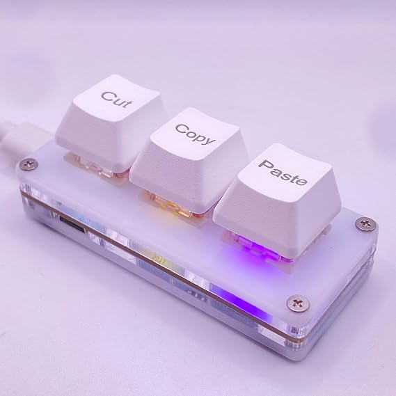 BTXETUEL Mini 3 Keys Cut Copy Paste Ctrl X C V SayoDevice Keyboard RGB Macro Pad Gaming Mechanical OSU Keypad Programmable for Work and Gaming White