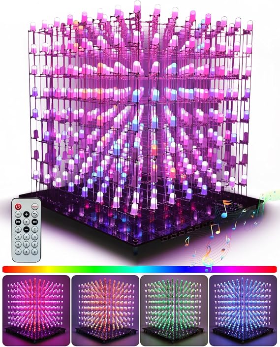3D8RGB Led Cube Kit DIY Electronics Kit 8x8x8 Led Light Cube DIY Soldering Project Kit (3D8) [Energy Class E]