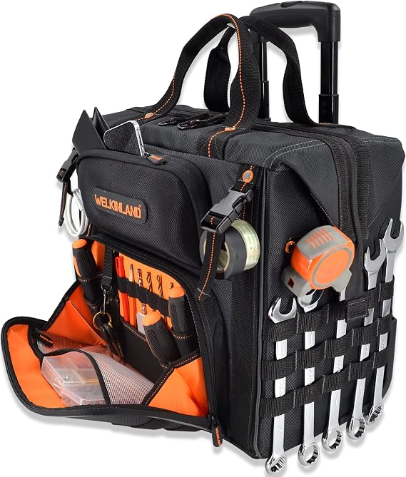 46Pockets 26" Rolling Tool Tote: Large, Organized, Wheeled Electrician & HVAC Bag