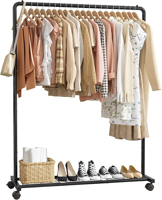 Sakugi Movable Clothes Rail with Shoe Shelf, 110x43x149cm, Black
