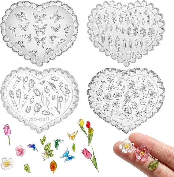 4 Pcs Spring Polymer Clay Molds, Silicone Flower Butterfly Heart Earring Molds, Mini Jewelry Crafting Tools