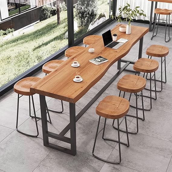 Solid Wood Rectangle Bar Height TableModern Outdoor Rectangular Dining Table with Metal Base Industrial Style Counter Height Table for Kitchen Balcony Patio Bar UseTable Only