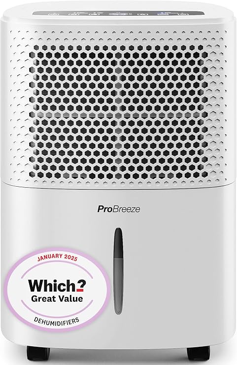 Pro Breeze® 12L/Day Dehumidifier with Automatic Humidity Sensor & Display, Sleep Mode, 24-hour Timer, Laundry Drying, Large Tank - WHICH? BEST BUY DEHUMIDIFIER AWARD