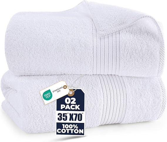 Utopia Towels Large Bath Towels Pack of 2 (180x90 cm) White