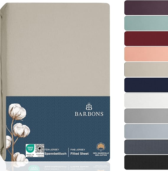 Fitted Sheet 160 x 200 cm, 100% Premium Cotton for Single Bed, Piazza and Mezz Mattress Cover up to 25 cm Oeko-Tex Certified King Size Sheets Sand 150 x 200 / 150 x 200 cm