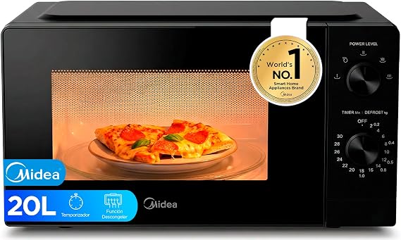 Midea Microwave 20 Litres and 700 W Power | Microwave | Black Desktop Microwave Oven with Rotating Plate, Defrost Function, 5 Power Levels, Timer | Microwave without Grill