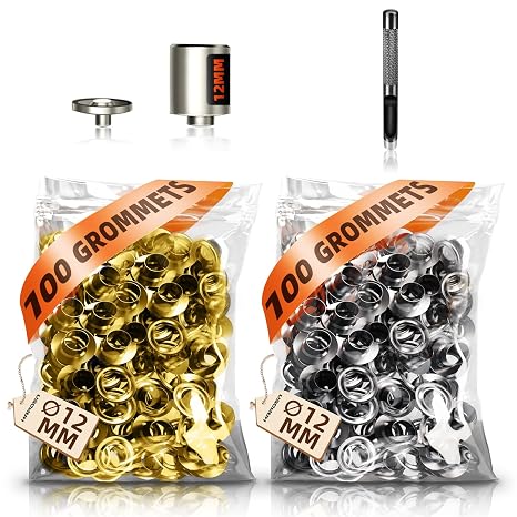 HAPDEN 1/2 Eyelet Kit Accessory, Eyelet Punching Kit with 200 Eyelets and 12mm Die Heads