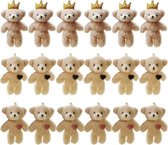 Jorzer Mini Stuffed Plush Bears 4.7 Inch Mini Bear Toy Tiny Bears Dull MULK Soft Small Bears Ornament Plush Stuffed Animals 18 Pieces for Keychain DIY Craft Party Favour