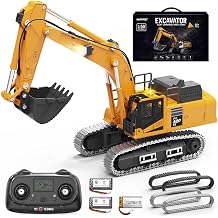 Remote Control Digger for Adults and Kids 6+, RC Excavator Mini 1:50 with Metal Bucket and Metal Tracks, 2.4GHz LCD Remote Control, Lights and Sound, 2 Batteries, Construction Vehicle Toy for Sandpit