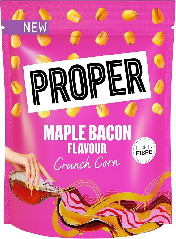 PROPER Maple Bacon Crunch Corn 125g Sharing Bag, Source of Fibre