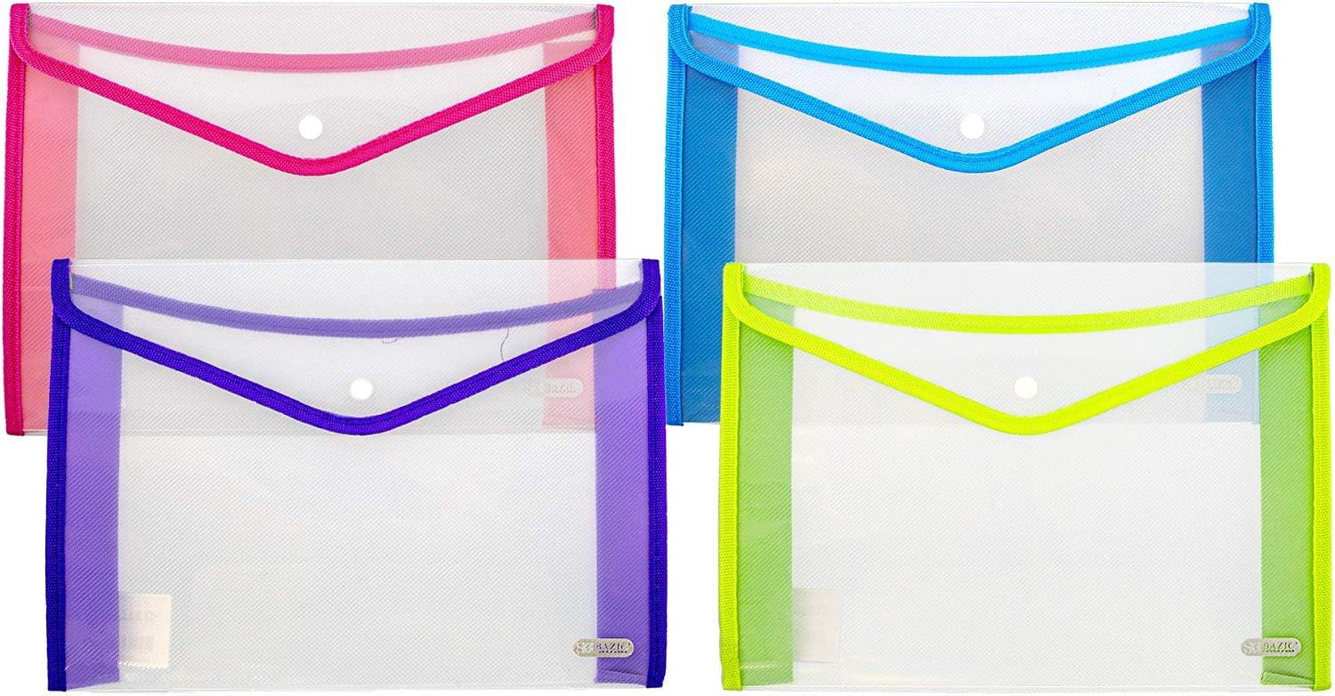Bazic プラスチックファイルフォルダー レターサイズファイルフォルダー Vフラップ ホームオフィス 学校用品 ポータブルペーパーオーガナイザー 領収書 請求書書類用 4個パック