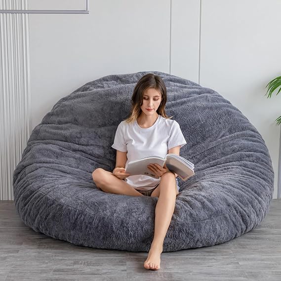 MAXYOYO Bean Bag Bed - Convertible Folds from Bean Bag Chair to Bed - Large Sofa with Plush Cover and Fluffy Filling Included for Adult, Guest (Charcoal, 180x180)