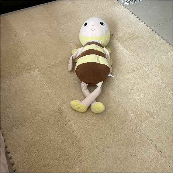 12 Pcs Interlocking Carpet Tiles, Plush Foam Square Floor Mats Set, Puzzle Floor Mat For Living Room, Bedroom And Hard Floor, 12 Tiles/12 Sq.Ft(Color:Apricot)