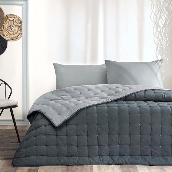 Taç Donna Düz Çarşaf-Yastık Kılıfı:%100 Pamuk/Yorgan-Yastık iç dolgu:%100 polyester Uyku Seti, Antrasit, Çift Kişilik