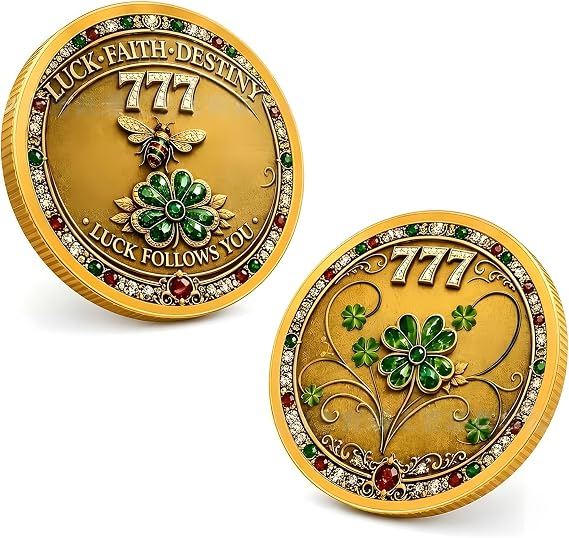 2Pcs Bee Four-leaf Clover Commemorative Coin, Lucky Follows You Challenge Coin,Delicate Lucky Charms, Healing Commemorative Gifts for Women, Auspicious Good Luck Gifts for Anxiety Depression