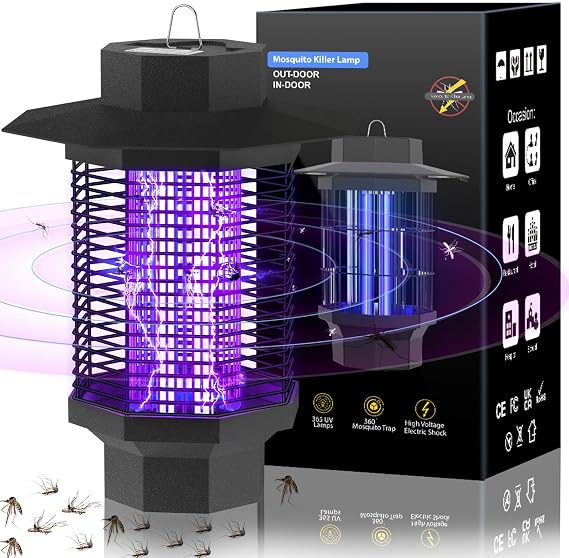 Electric Insect Killer Fly Trap Electric 20 W with Dust Protection Cap 4500 V Electric Fly Trap UV Mosquito Lamp IPX4 Waterproof Double-Sided Grid Highly Effective Against Mosquitoes