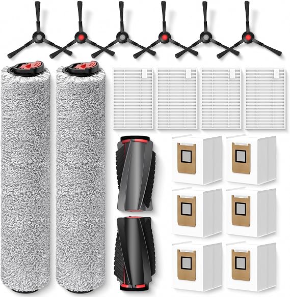 Eufy C28ロボット掃除機用C28アクセサリー、交換部品には、デュアルメインローラーブラシ、2*モップローラー、6*サイドブラシ、4*HEPAフィルター、6*ダストバッグが含まれます。