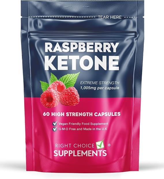 Raspberry Ketone - 60 Capsules - 1005mg per Capsule - Diet and Fat Burning Supplement for Men and Women - Strong Slimming Weight Loss Vegan Diet Pills