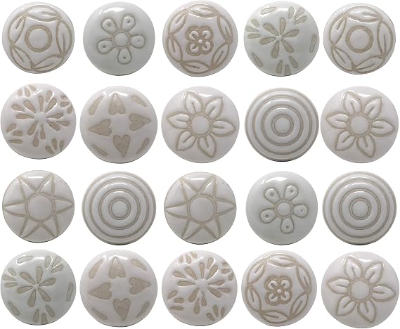 Ajuny Ceramic Knobs Set of 20 White Cupboard Door Drawer Pulls Handles