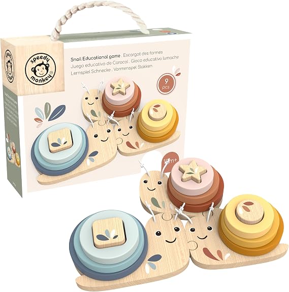 SPEEDY MONKEY Snail Educational Game for Toddlers 18m+ | Wooden Stacking & Sorting Ring Toy for Kids | Colour Recognition, Counting & Fine Motor Skills Activity | Preschool Learning Gift