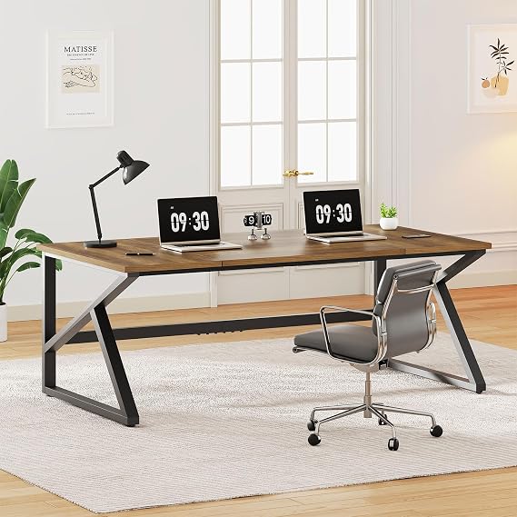 IBF Computer Desk Gaming Office Table Long Desks for Home 180cm Rustic Oak