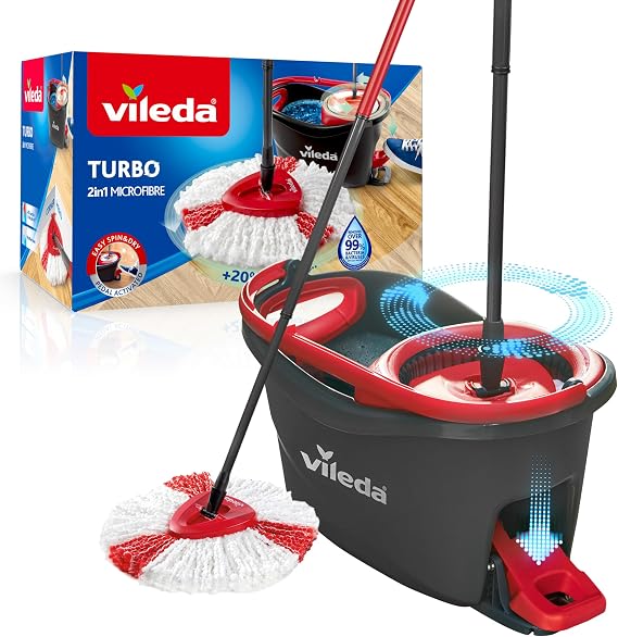 Vileda Easy Wring & Clean Turbo Set, Mop Bucket with Pedal in Grey, 2-in-1