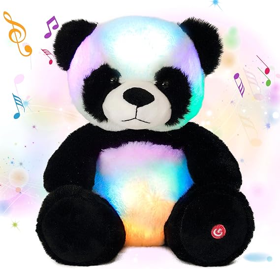 Glowing LED Light-up Nightlight Toys Musical Plush Stuffed Animal Soft Singing Lullabies Birthday Christmas Plushies Gifts for Kids Boys Girls,Panda,10"