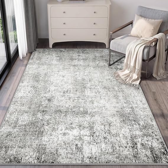 INOVADAY Abstract Living Room Rug 90x150 cm Washable Grey/White
