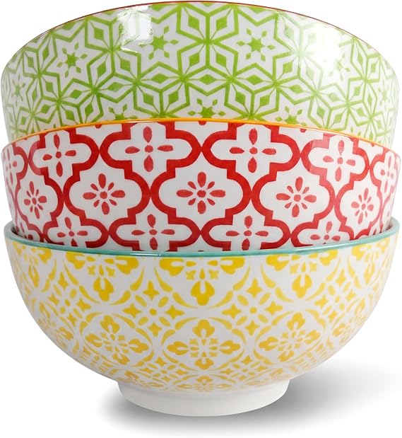 AHX Porcelain Large Serving Bowls - Salad Soup Noodle Ramen Bowls - Big Cereal Pasta Bowl Set - 3 Pack Large Capacity Ceramic Bowl Sets -Microwave & Dishwasher Safe - 8inch（57oz/1.8 Quart