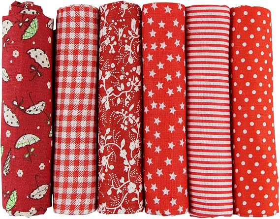 UOOOM 6pcs 50 x 50cm Patchwork Cotton Fabric DIY Handmade Sewing Quilting Fabric Different Designs (Tone-Red)
