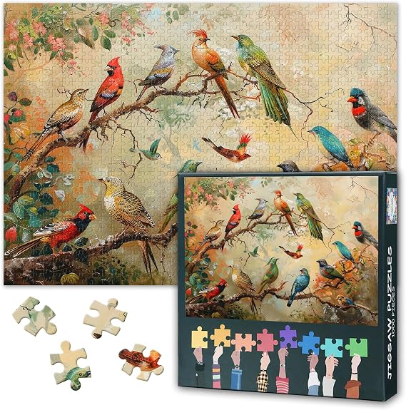 TISHIRON Colorful Birds Jigsaw Puzzles for Adults Gifts 1000 Pieces | Challenging bird jigsaws with lettered backs for adult artwork house decor animal puzzle lovers for game nights 27.5"x19.7"