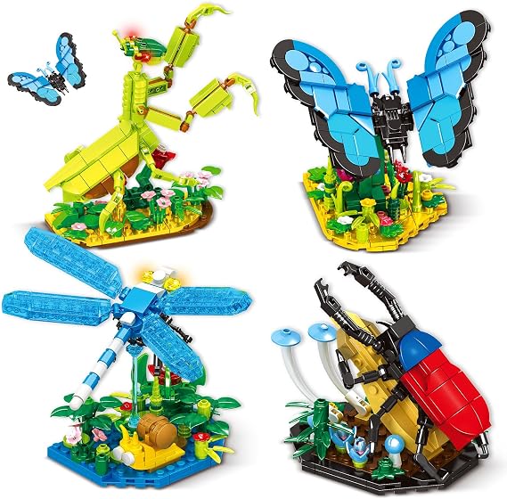 Insect Building Set with Butterfly, Mantis, Dragonfly&Beetle Display Models, 4 in 1 Fun Gift for Nature Lovers, Bug Building Office Home Decorative, Gifts Ideal for Adults Kid 6+