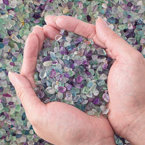 Fluorite Crystal Chips Stones Decorative Crystal Pebbles, Irregular Shaped Natural Quartz Stones Aquarium Gravel Rocks for Vases Filler, Garden and Fish Tank Decoration - 180g