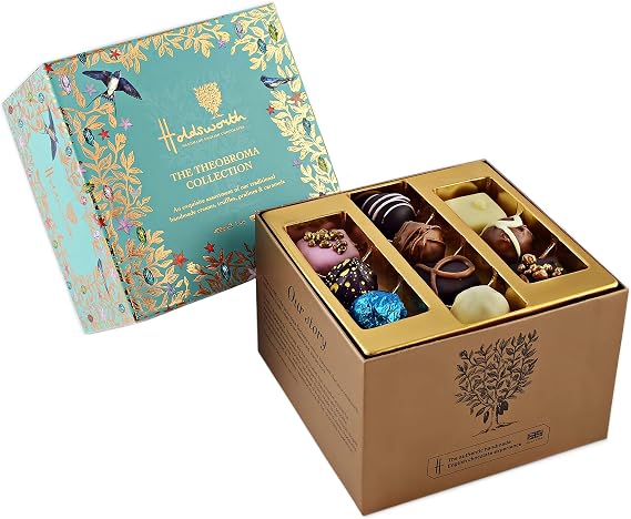 Holdsworth Chocolates Gift Box Theobroma Collection 400g - Classic Assortment of Handmade Creams, Truffles, Pralines and Caramels Coated in Milk, White & Dark Chocolate. Easter Chocolate Gift
