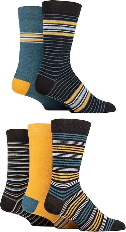 SockShop Mens Plain and Patterned Cotton Socks with Gentle Grip Tops Pack of 5